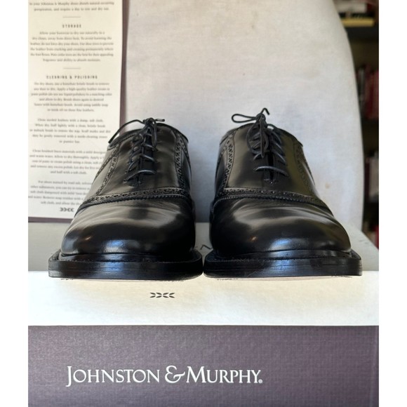 Vtg Men\'s Johnston & Murphy Black BILTRITE Polished Leather Oxford Dress Shoes